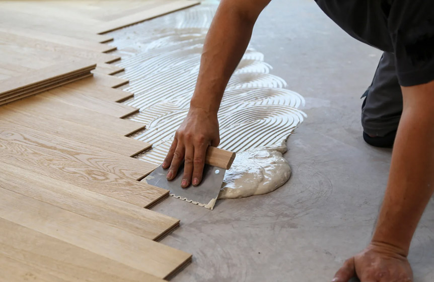 Subfloor Preparation of engineered herringbone wood flooring