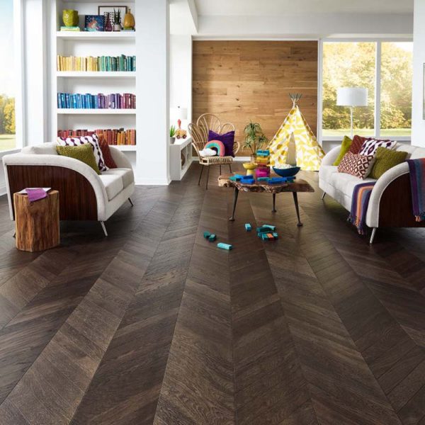 Dark engineered oak chevron wood flooring